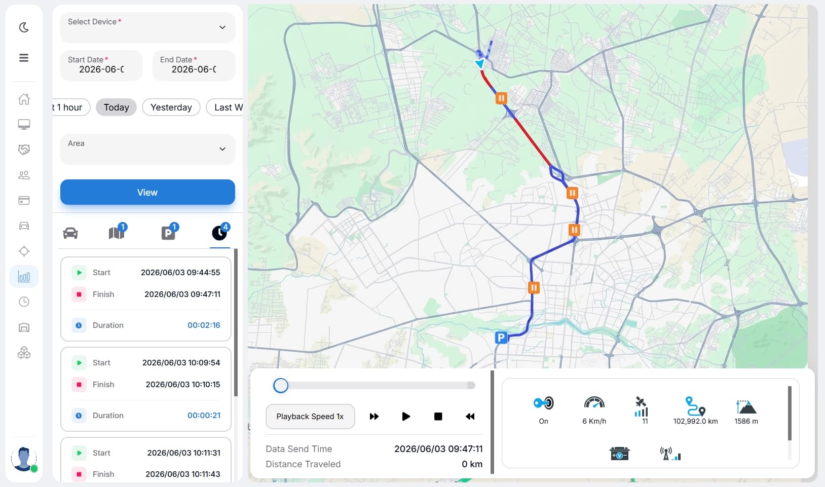 Live fleet tracking dashboard with vehicle route history